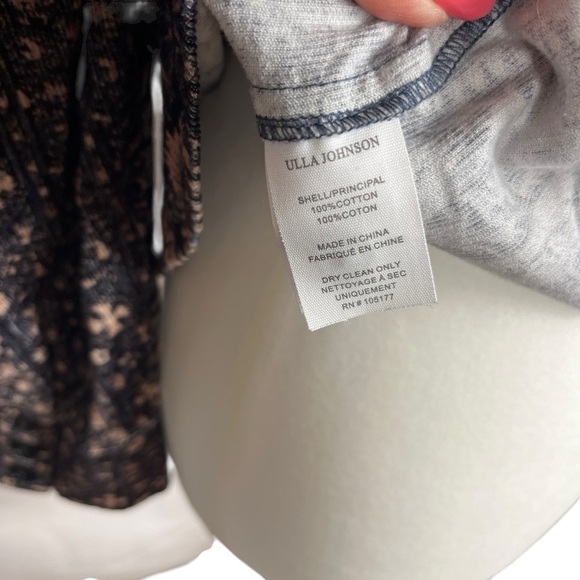 ULLA JOHNSON Blue and Cream Patterned Fine Wale Corduroy Blouse Top Size 10 - Picture 9 of 11